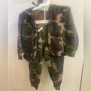 Polo by Ralph Lauren Green Camo Kids Matching Sweatsuit Set Size 2T Orange logo